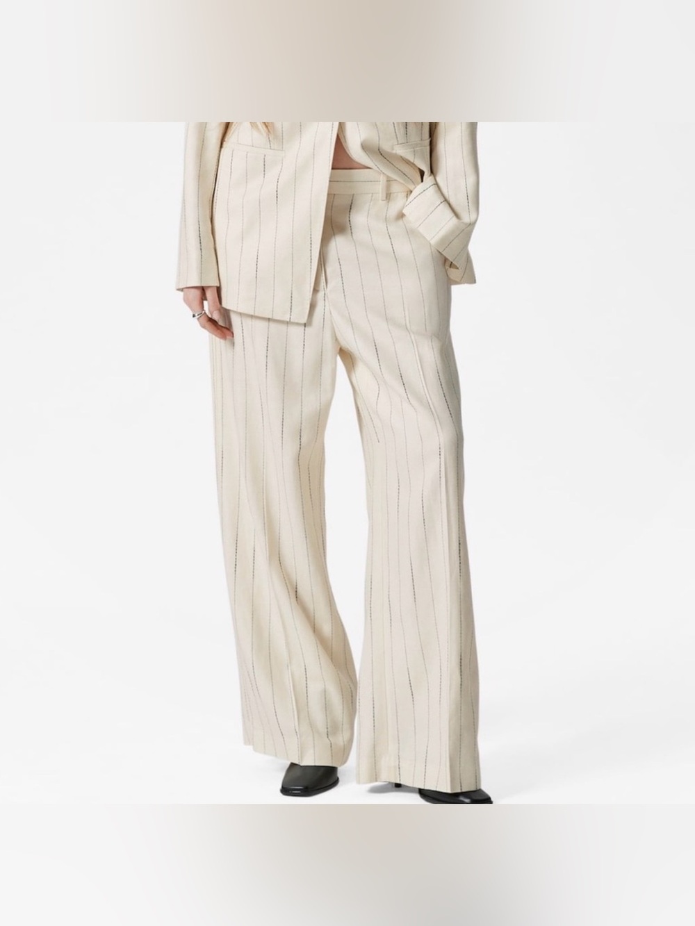 NWT H&M Studio Linen Blend Pinstripe Wide-Leg Trousers size 6